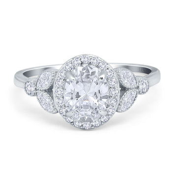 14K White Gold Oval Art Deco Engagement Ring Simulated Cubic Zirconia Wholesale
